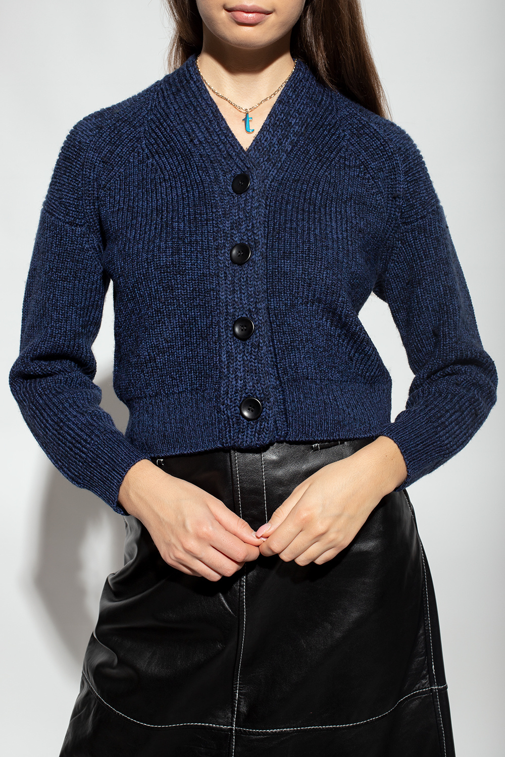 Navy blue Cropped cardigan with back vent Proenza Schouler White